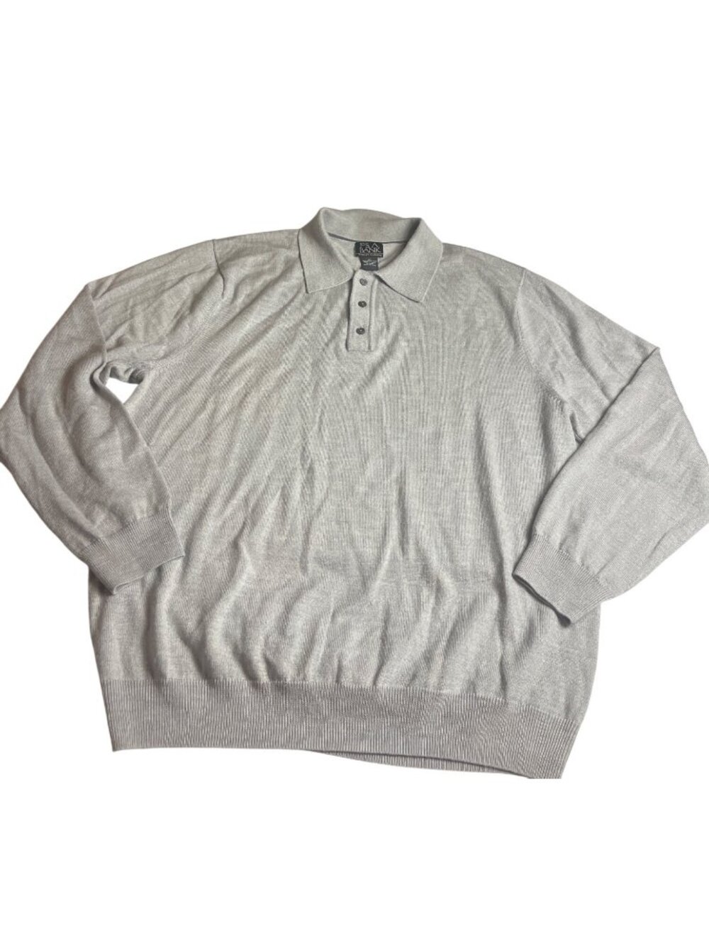Jos. A. Bank Travelers Collection Gray Merino Wool Polo Sweater XL Three-Button